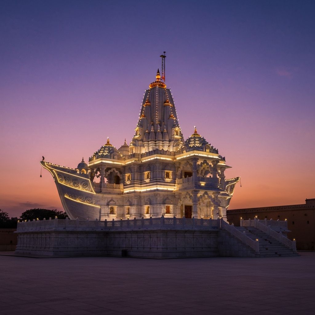 Jahaj Mandir illuminated during twilight hours